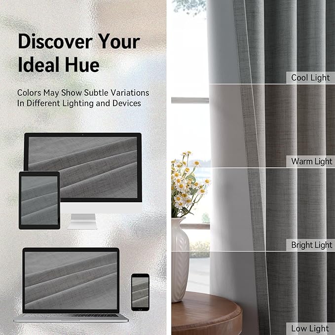 100% Blackout Shield Total Blackout Curtains Faux Linen Textured Thermal Insulated Grommet Singal Layer Window Curtains for Bedroom/Living Room(50"W x 63"L, 2 Panels, Gray)