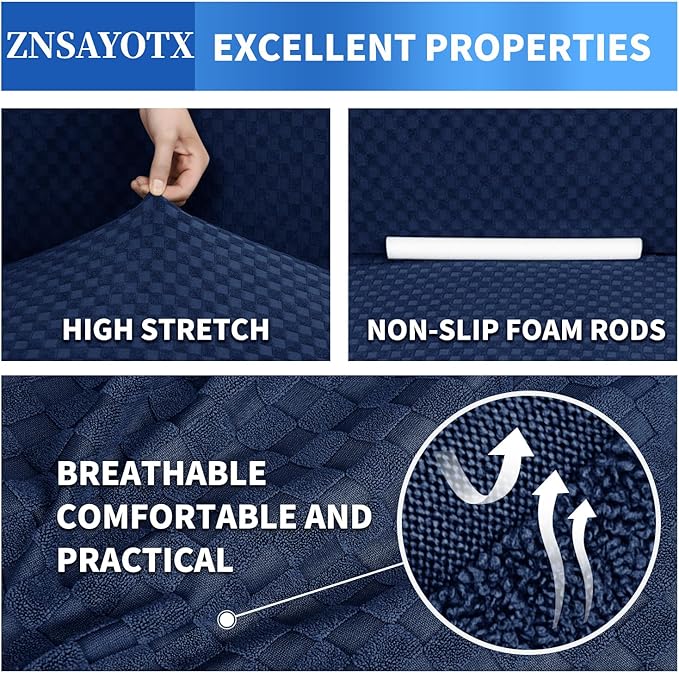 ZNSAYOTX 1 Piece Jacquard Chair Slipcovers for Living Room High Stretch Chair Covers with Arms Anti Slip Pets Friendly Couch Sofa Armchair Cover Furniture Protector (Chair, Navy Blue)