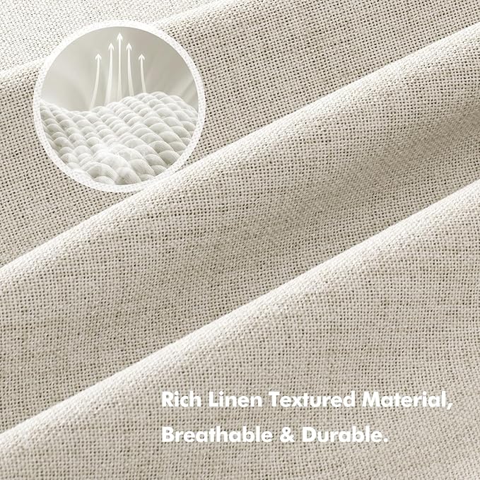 MIULEE 100% Blackout Linen Curtains for Bedroom, Linen Beige Solid Luxury Decor Thermal Insulation Room Darkening Drapes for Living Room Nursery Back Tab Rod Pocket 42 x 63 Inches, 2 Panels