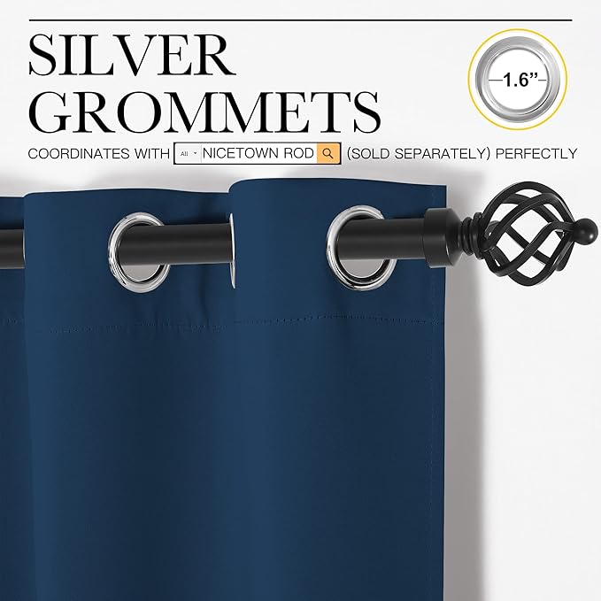 NICETOWN Room Darkening Curtains for Kitchen, Moroccan Blue, Set of 2, 42 inches Wide by 50 inches Long, Window Treatment Thermal Insulated Solid Grommet Room Darkening Curtains/Drapes for Bedroom