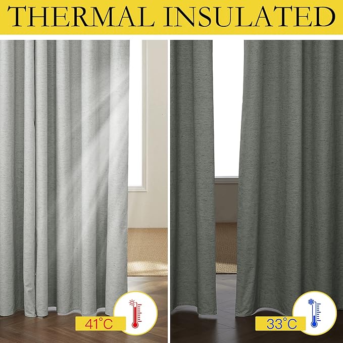 NICETOWN Grey 100% Blackout Curtain Panels, Set of 2, 42" Wide by 63" Long, Thermal Insulated White Thermal Insulated Liner Drapes for Nursery, Noise Reducing and Cold Blocking Drapes for Windows