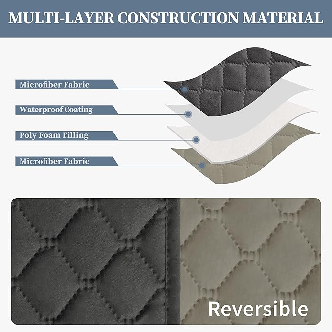 ISSUNTEX Double Protection 100% Waterproof Chair Sofa Cover for Living Room, Reversible Furniture Protector for Dogs, Pets, Kids (Chair, Dark Gray/Beige)