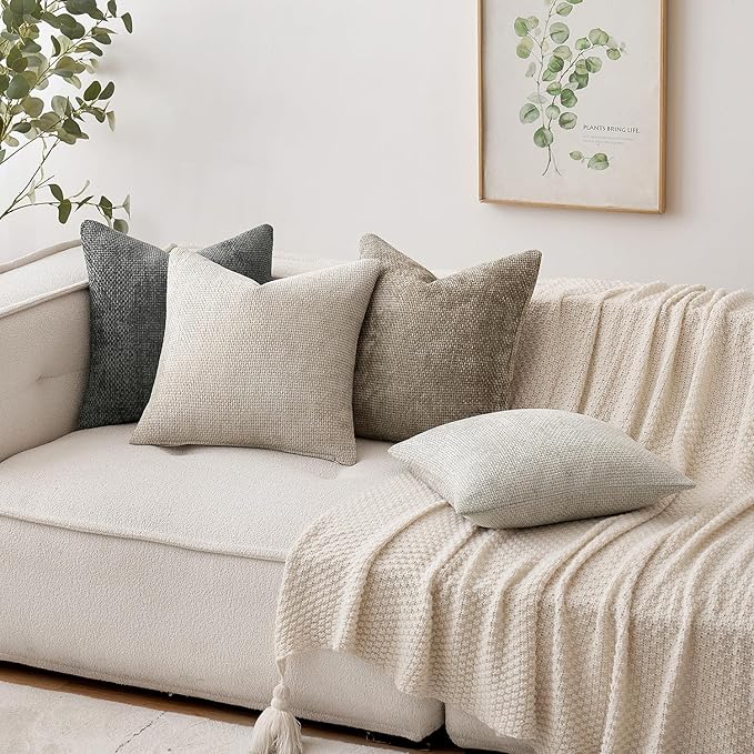 MIULEE Pack of 2 Couch Throw Pillow Covers 18x18 Inch Grey-White Modern Boho Accent Decorative Pillow Covers Soft Chenille Farmhouse Cushion Covers for Home Decor Bed Sofa Living Room