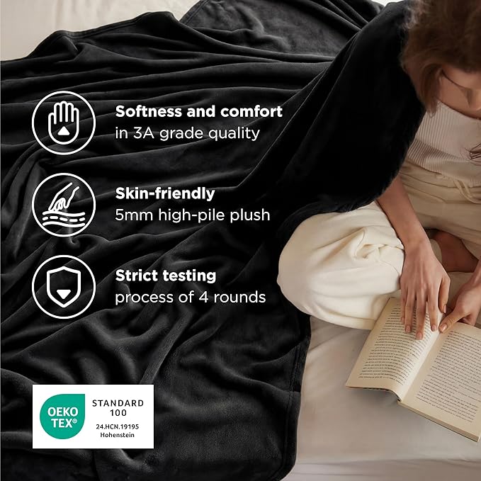 Bedsure GentleSoft Fleece Blanket Twin Size Black - 300GSM Lightweight Plush Fuzzy Cozy Soft Warm Blanket for Bed, Sofa, Couch, Travel, Camping, 60x80 inches