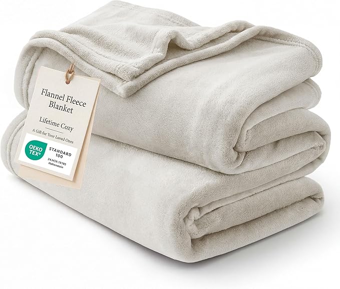 Bedsure GentleSoft Fleece Throw XL Blanket Linen - 300GSM Soft Lightweight Plush Cozy Blankets for Bed, Sofa, Couch, Travel, Camping, 50x70 inches