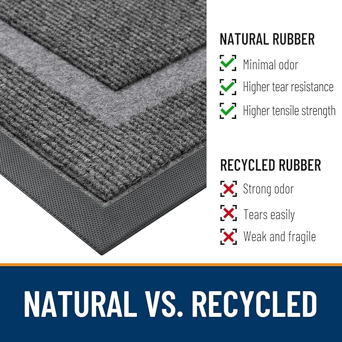 OLANLY Front Door Mat Indoor Outdoor Entrance, Waterproof All-Season, All-Weather Doormat, Sturdy Natural Rubber, Fade Resistant, Low Profile, Easy Clean Patio Porch Entryway Mat, 33x21, Dark Grey