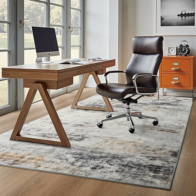 Toneed Abstract Area Rug 6x9 Modern Washable Rug Soft Non Slip Rug Low Pile for Bedroom Living Room Dining Room Grey/Brown