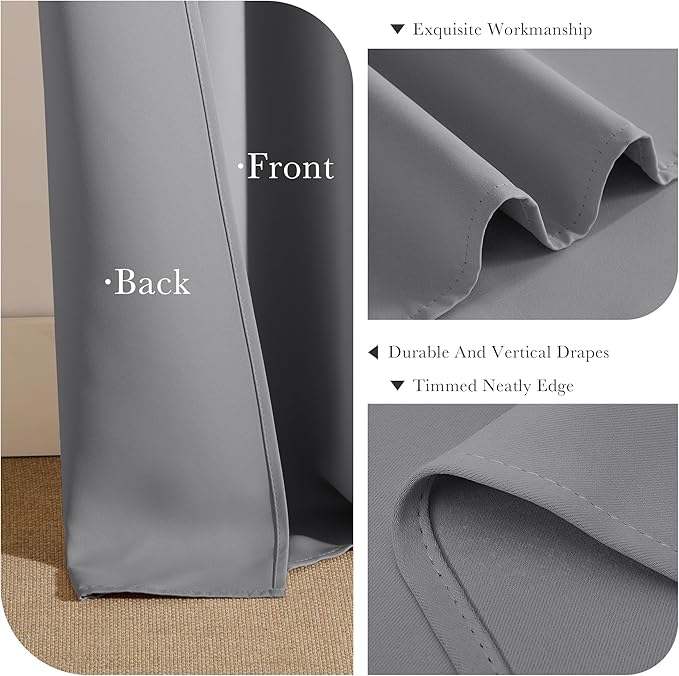 PONY DANCE Blackout Curtain Blinds - 42-inch Wide by 90-inch Long, Silver Grey Thermal Insulated Light Block Back Tab/Rod Pocket Curtains Window Cover Shades for Bedroom Living Room, 2 Panels