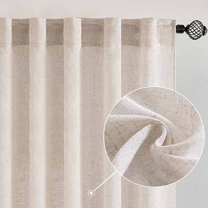 MIULEE Natural White Linen Curtains 72 Inch Length 2 Panels for Bedroom Living Room, Soft Thick Linen Textured Window Drapes Semi Sheer Light Filtering Back Tab Rod Pocket Burlap Look Decor, W37xL72