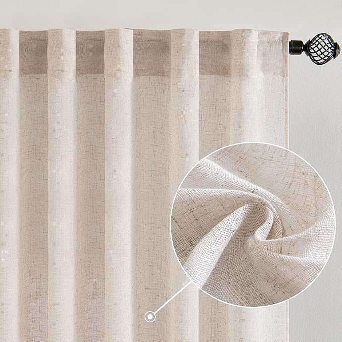 MIULEE Natural White Linen Curtains 72 Inch Length for Bedroom Living Room, Soft Thick Linen Textured Window Drapes Semi Sheer Light Filtering Rod Pocket Back Tab Farmhouse Cream Ivory, 2 Panels