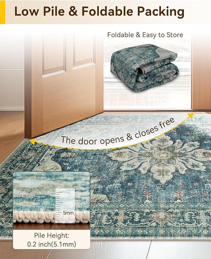 Area Rugs 2'6''x10' Runner Rug Non Slip Washable for Kitchen Hallway Bedroom Beside Laundry Room Bathroom Rug, Floor Carpet, Dark Blue Vintage