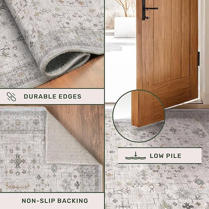 Hazo Haus Non Slip Hallway Runner Rug - 2 x 10 Runner Rug, Washable & Waterproof 2x10 Kitchen Floor Mat - Extra Long Light Gray Neutral Farmhouse Boho Design Décor