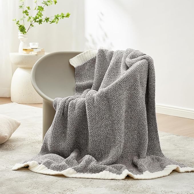 Snuggle Sac Grey Throw, Super Soft Warm Oversized Fuzzy Plush Blanket, Dark Grey, 50x70 inches