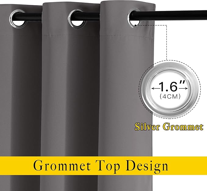NICETOWN Blackout Window Curtains 72" L - Grommet Top Room Darkening Thermal Insulated Vertical Window Drapes Modern for Flat/Apartment (2 Panels, 46 x 72 Inch, Grey)