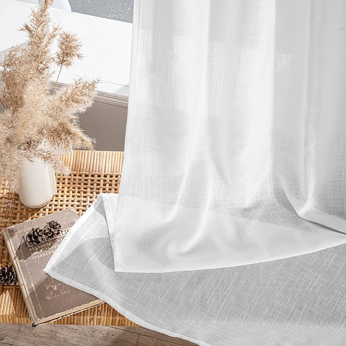 MIULEE White Linen Curtains 94 Inch Long 2 Panels for Bedroom Living Room, Soft Thick Linen Textured Back Tab Window Drapes Semi Sheer Light Filtering Rod Pocket Modern Farmhouse Decor