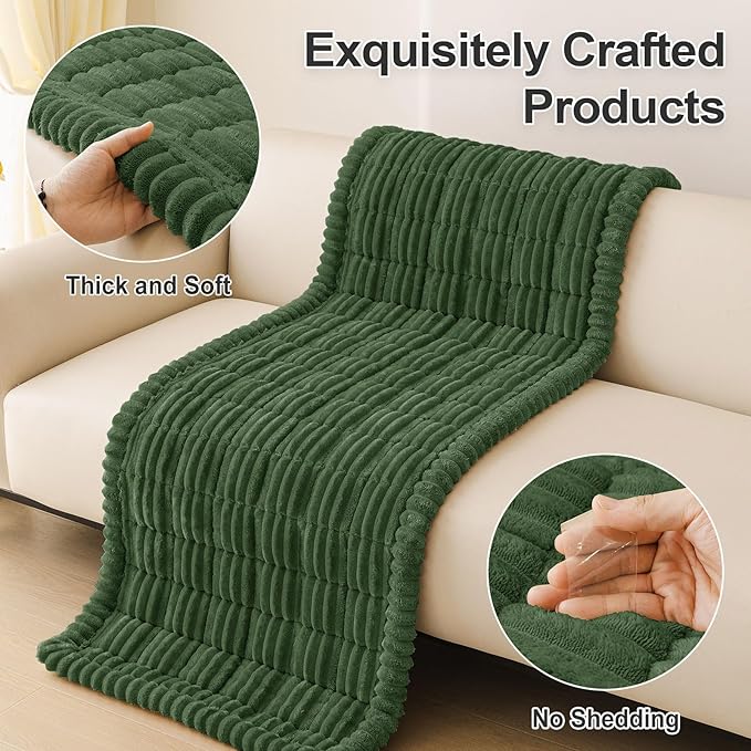 hyha Couch Covers for Dogs Washable, Non Slip Plush Dog Sofa Protectors, Fuzzy Pet Couch Covers for 3 Cushion Sofa Pet Friendly (Dark Green, 27.6" x 88")