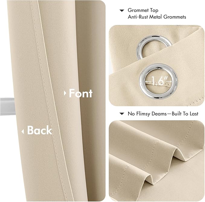 MIULEE Cream Beige Blackout Curtains for Bedroom Living Room 90 Inches Long 2 panels, Thermal Insulated Room Darkening Drapes Solid Grommet Top Noise Reducing Light Blocking Window Curtains 40x90 Inch