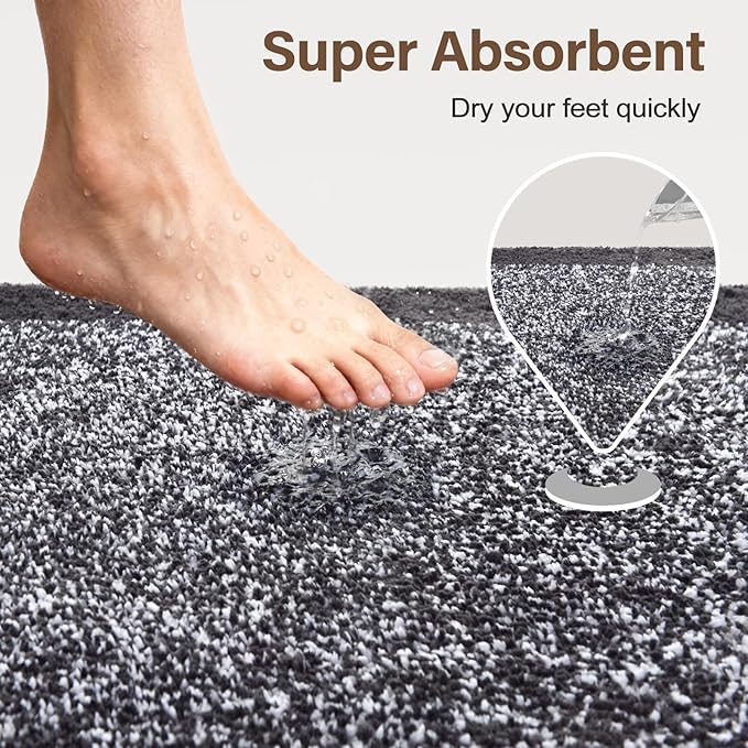 48x24 Long Bathroom Rugs Washable Non Slip, Dark Grey Bath Mat for Bathroom Floor Tub, Soft Absorbent Quick Dry Mats for Shower, Bathtub,Home Decor