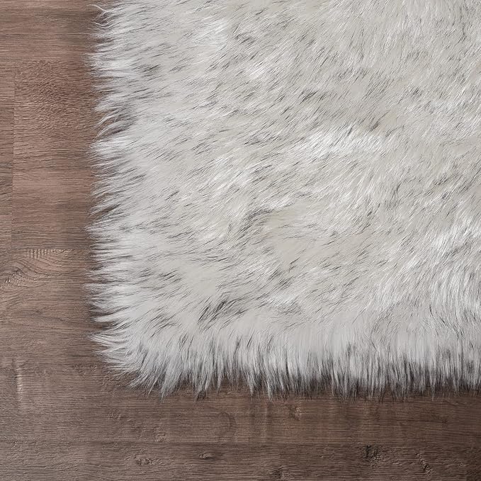 Latepis Faux Fur White with Grey Tips 2x8 Runner Rug for Hallway Fluffy Rugs Furry Shag Washable Rug for Living Room Hallway Rugs Rectangle
