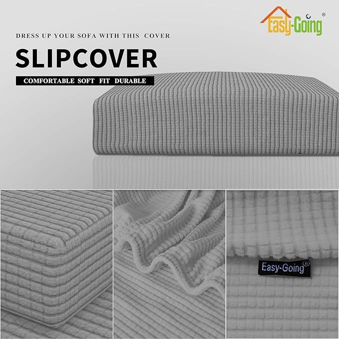 Easy-Going Stretch Cushion CoverSofa Cushion Furniture Protector Sofa Seat Sofa slipcover Sofa Cover Soft Flexibility with Elastic Bottom(Large,Light Gray)
