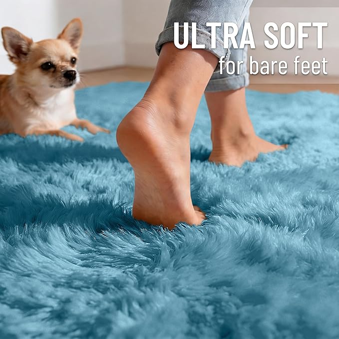 OLANLY Area Rugs for Living Room Bedroom, Machine Washable 4x5.9 ft Soft Fluffy Shaggy Bedside Rug, Indoor Floor Carpet for Kids Girls and Boys, Dorms, Nursery Rooms, Home Decor Aesthetic, Slate Blue