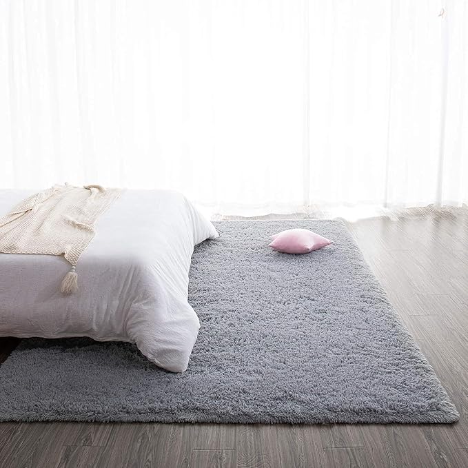 TWINNIS Super Soft Shaggy Rugs Fluffy Carpets, 5x7 Feet, Indoor Modern Plush Area Rugs for Living Room Bedroom Kids Room Nursery Home Decor, Upgrade Anti-Skid Rectangular Fuzzy Rug, Grey