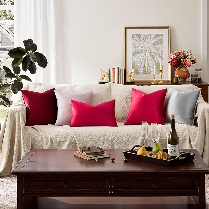 GIGIZAZA Decorative Couch Throw Pillow Covers,Set of 2 Red Square Pillow Cushion Covers 22x22,Pillow Cases Velvet Pillow Covers