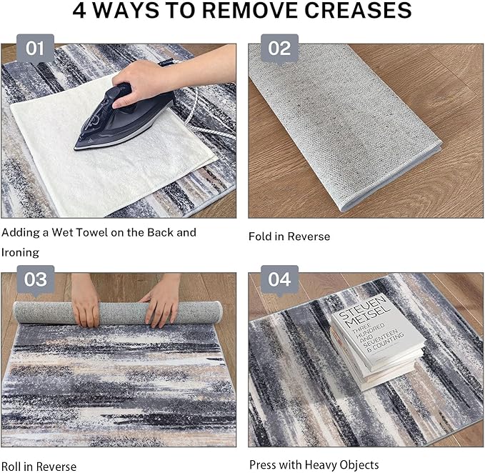 Lansny Modern Abstract Entryway Rug Indoor 2x3 Washable Rug Non-Slip Soft Small Area Rug Grey Black Multi Kitchen Mats Thin Print Faux Wool Floor Carpet Throw Rugs for Entrance Bedroom Home Decor