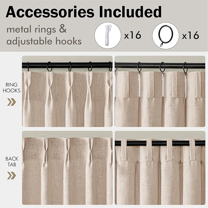 MIULEE Pinch Pleated Thick Linen Curtains 108 Inches Length 2 Panels for Living Room Bedroom, Extra Long Memory Trained Pinch Pleat Drapes Light Filtering Sand Beige Foor to Ceiling Curtains
