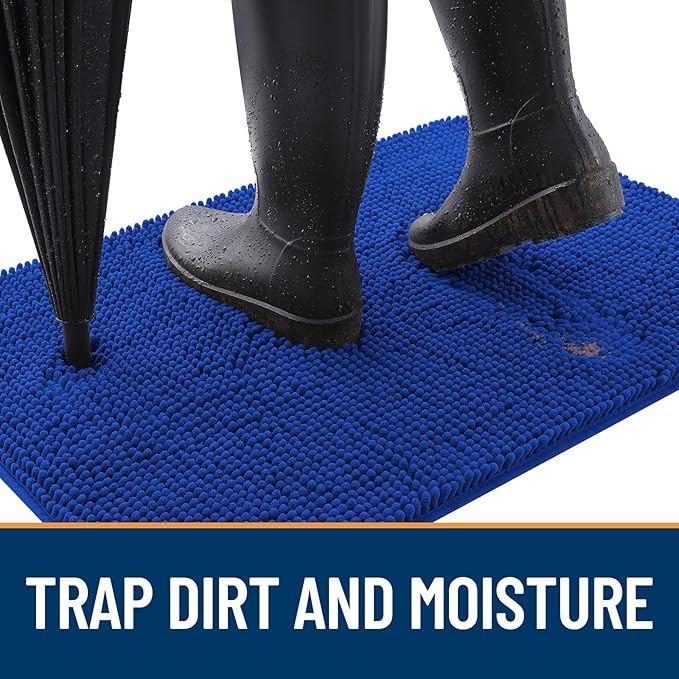 OLANLY Dog Door Mat for Muddy Paws 45x27, Absorbs Moisture and Dirt, Absorbent Non-Slip Washable Doormat, Quick Dry Chenille Mud Mat for Dogs, Entry Indoor Entryway Carpet for Inside Floor, Royal Blue