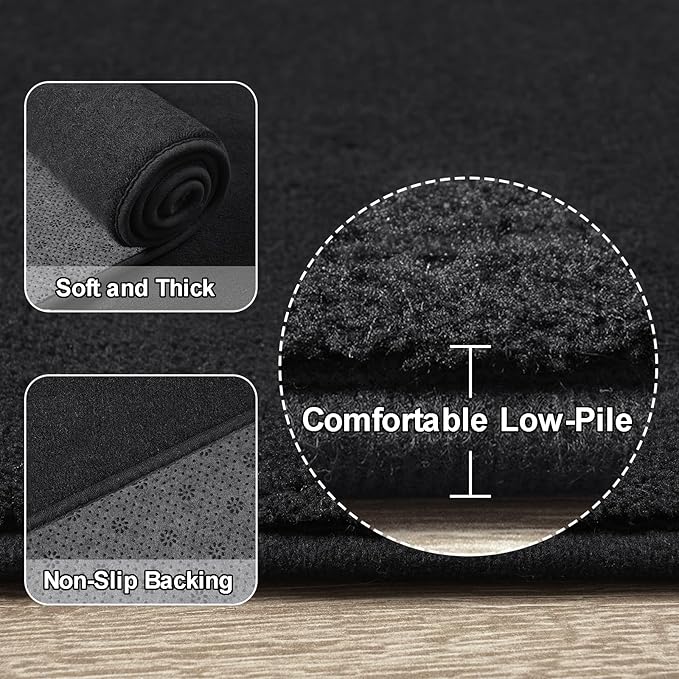 Amearea Black Round Area Rugs 5ft Washable Circle Rugs for Bedroom Living Room, Fluffy Indoor Thickened Memory Foam Rug, Non Slip Minimalist Circular Carpet for Kids Boys Girls Dorm Nursery Room Decor