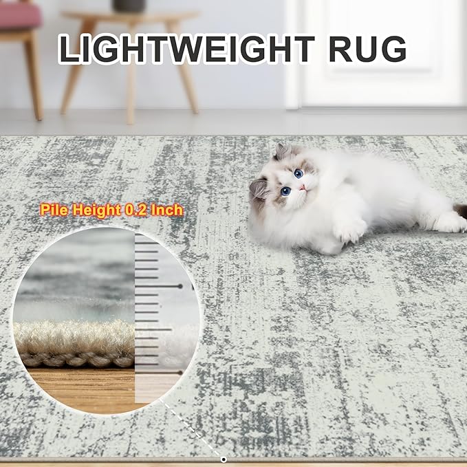 Area Rugs 10x12 Living Room - Washable Rug Modern Abstract Soft Large Neutral Non-Slip Carpet Indoor Floor Thin Carpets for Bedroom Dining Room Farmhouse Nursery Home Office Grey
