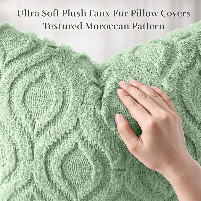 decorUhome Throw Pillow Covers 12x20 Inch Set of 2, Soft Plush Faux Wool Sage Green Solid Couch Pillow Covers, Accent Farmhouse Neutral Rectangle Pillow Cases for Sofa Bed Living Room