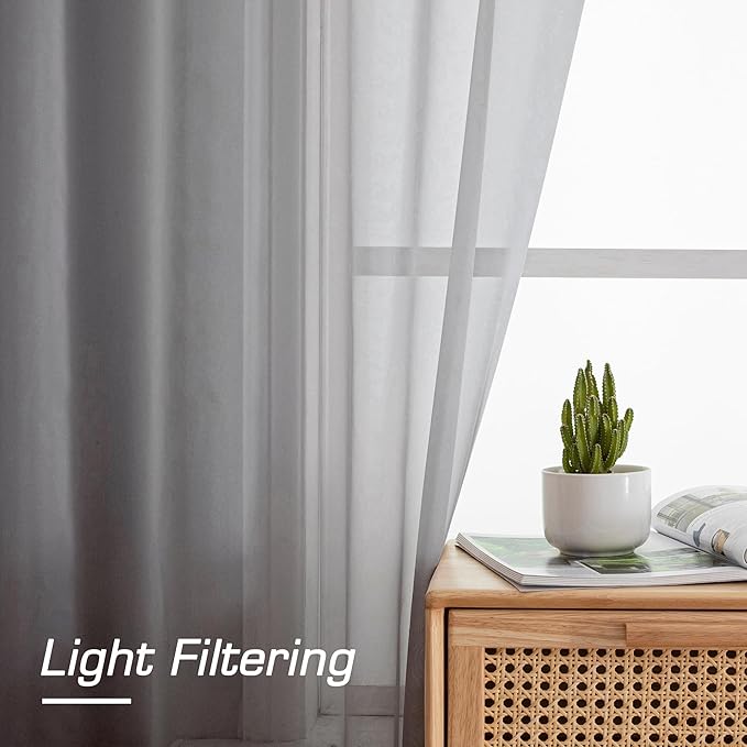 Simplebrand Grey Sheer Curtains 96 Inches Long, Light Filtering Rod Pocket Solid Color Window Sheer Curtain Panels, Elegant Curtains & Drapes for Living Room, 2 Panels (Charcoal Grey, 42" W x 96" L)