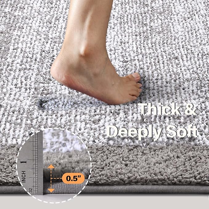 48x24 Long Bathroom Rugs Washable Non Slip, Light Grey Bath Mat for Bathroom Floor Tub, Soft Absorbent Quick Dry Mats for Shower, Bathtub,Home Decor