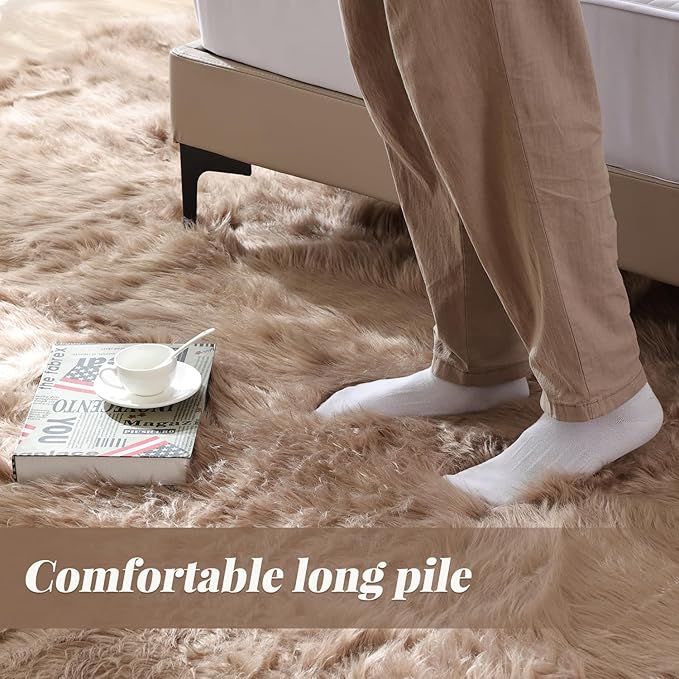 ORINOVA Beige Furry Washable Faux Sheepskin Fur Rug for Living Room Bedroom Fluffy Area Rug 4x6 Rectangle Rug Nursery Decor