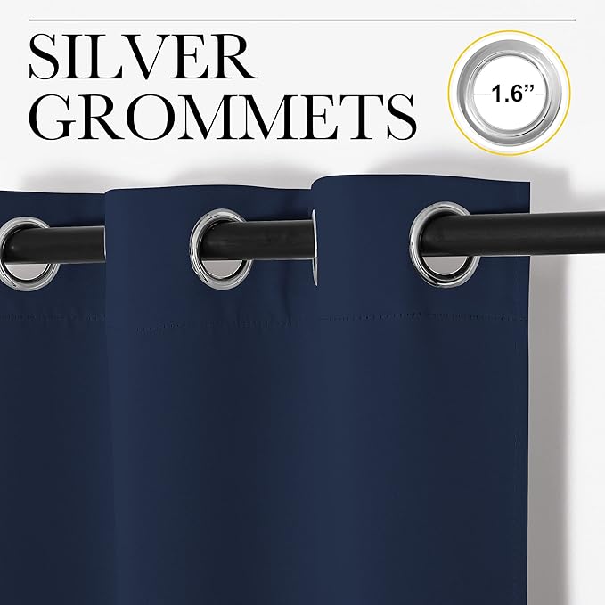 NICETOWN Bedroom Blackout Curtains Panels, 1 Pair, 55 inches by 94 Inch, Navy, Triple Weave Energy Saving Thermal Insulated Solid Grommet Blackout Draperies for Patio
