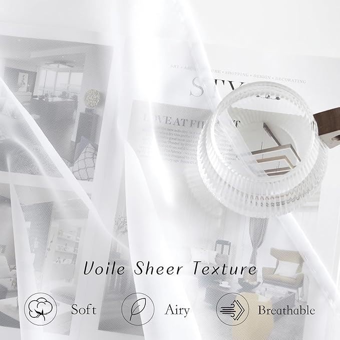 NICETOWN White Sheer Kitchen Window Curtains 24 inches Long, Grommet Short Curtains Elegant & Airy Breathable Light Filtering Drapes for Cafe/Basement, W30 x L24, 2 Panels