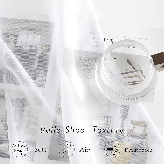 NICETOWN White Sheer Curtains 72 inches Long - Grommet Light Filtering Window Treatments Airy & Breathable Drapes Elegant Solid Drapes for Bedroom/Living Room, W42 x L72, 2 Panels