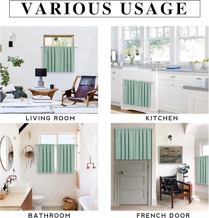 RYB HOME Cafe Blackout Curtains 24 inch Length, RV Curtains for Camper Windows, Mini Short Small Insulating Light UV Heat Blocking Privacy Half Window Tiers, Width 42 by Length 24, Aqua, 2 Panels