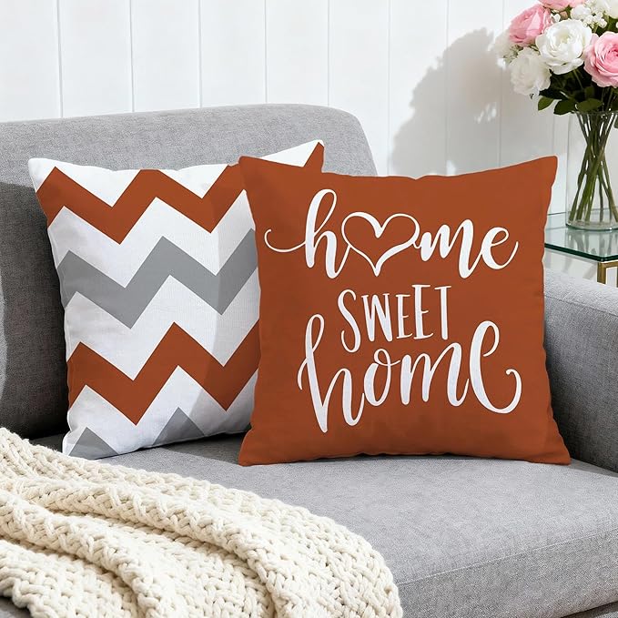 Hexagram Geometric Burnt Orange Pillow Covers 20x20 Set of 4, Decorative Outdoor Boho Modern Throw Pillow Covers, Home Sweet Home Farmhouse Cushion Case for Couch Sofa Bedroom Indoor Decor(No Insert)