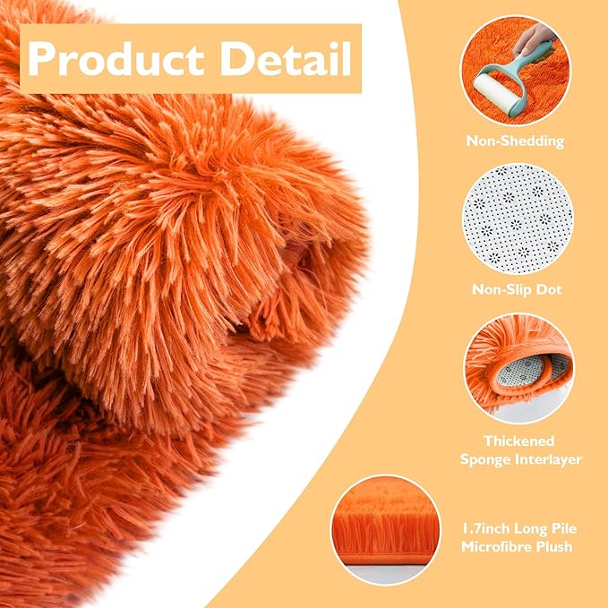 8x10 Fluffy Area Rugs for Living Room,Shag Area Rug for Bedroom,Soft Orange Fuzzy Rug Non-Shedding Indoor Plush Carpet for Kids Bedroom Nursery Home Decor