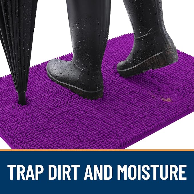 OLANLY Dog Door Mat for Muddy Paws 50x30, Absorbs Moisture and Dirt, Absorbent Non-Slip Washable Doormat, Quick Dry Chenille Mud Mat for Dogs, Entry Indoor Entryway Carpet for Inside Floor, Purple