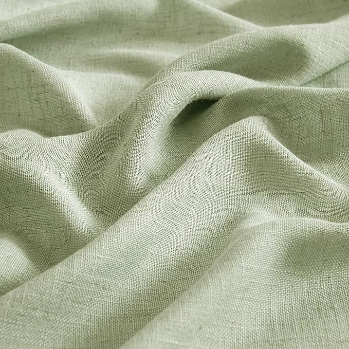 MIULEE Sage Green Kitchen Curtains 36 Inch Length 2 Panels, Soft Thick Linen Textured Semi Sheer Light Filtering Short Cafe Tier Curtains for Small Half Window Bathroom Laundry Back Tab Rod Pocket