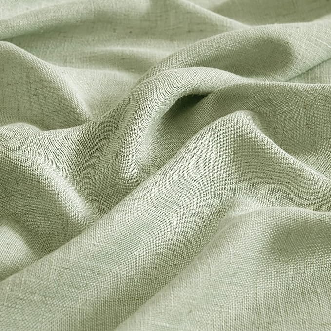 MIULEE Sage Green Kitchen Curtains 24 Inch Length 2 Panels, Soft Thick Linen Textured Semi Sheer Light Filtering Short Cafe Tier Curtains for Small Half Window Bathroom Laundry Back Tab Rod Pocket