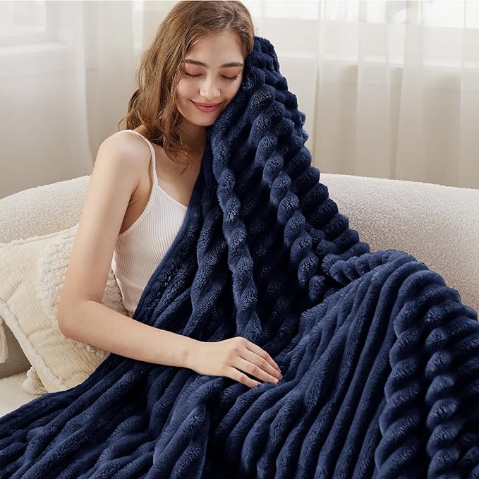 Bedsure GentleSoft Navy Blue Fleece Blanket for Couch - Cozy Soft Blankets for Women, Cute Small Throws for Girls, Navy, 50x70 Inches