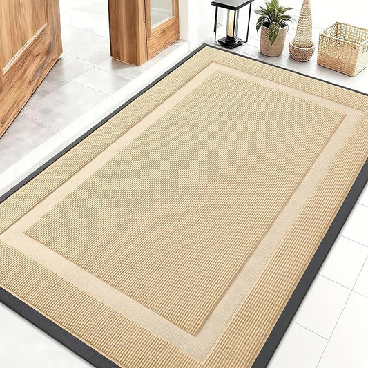 OLANLY Front Door Mat Indoor Outdoor Entrance, Waterproof All-Season, All-Weather Doormat, Sturdy Natural Rubber, Fade Resistant, Low Profile, Easy Clean Patio Porch Entryway Mat, 47x32, Beige