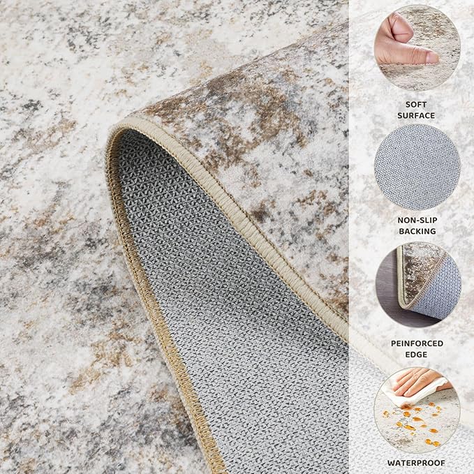 UERMEI 2x3 Entryway Area Rug: Washable Neutral Modern Abstract Small Rug - Non-Slip Low Pile Throw Indoor Carpet for Entrance Kitchen Front Door Mat Bathroom Entry Kids Room - Brown Grey