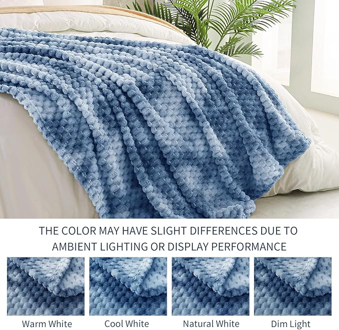 Exclusivo Mezcla Fleece Twin Blanket for Bed, Extra Large Fuzzy Tie-dye Stone Blue Bed Blankets, Soft Cozy Plush Sofa Throws for All Seasons, 90x66 Inches