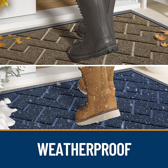 OLANLY Front Door Mat Indoor Outdoor Entrance, Waterproof All-Season, All-Weather Doormat, Sturdy Natural Rubber, Low Profile, Easy Clean Patio Porch Entryway Mat, Herringbone Brick (Grey, 47x23)